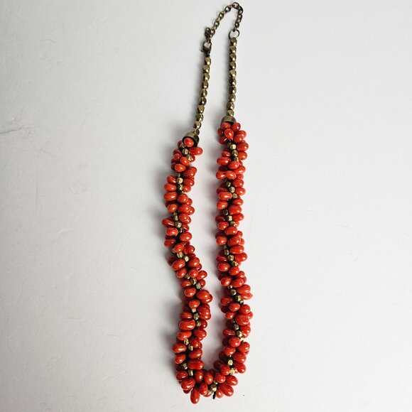 Vtg Red Necklaced Glass or Natural Stone Bead Cluster Necklace Mid-Century Retro - Picture 11 of 13